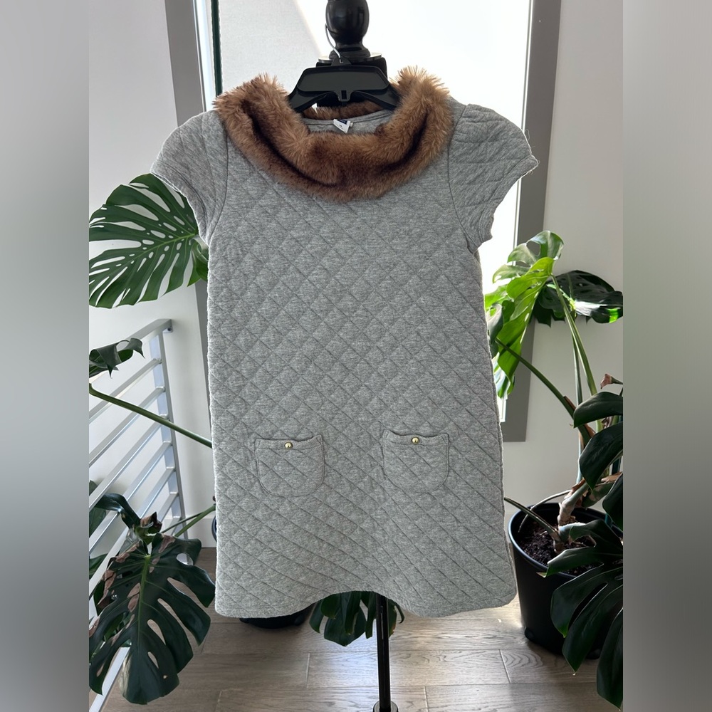 Janie and Jack girls quilted dress with faux fur collar size 10